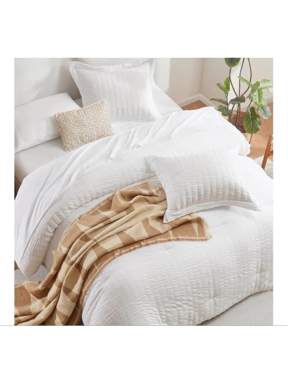 NEW Full Size Comforter Set Sheets Sham Pillowcases 7 Pcs White Seersucker